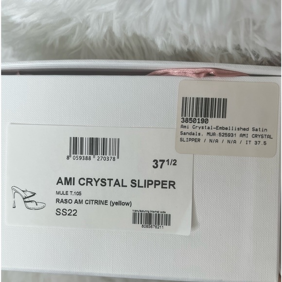 NIB Amina Muaddi Satin Yellow Crystal Slipper Mules Heels sz 7.5 - Picture 5 of 5